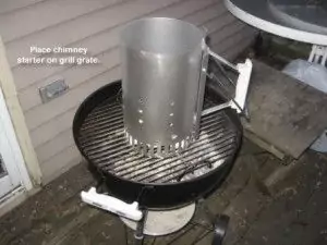 Charcoal chimney starter on the Weber Smokey Joe grill.