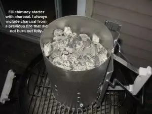 Fill charcoal chimney starter with charcoal