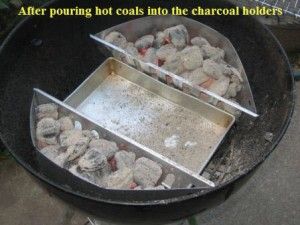 Hot Charcoal Briquette Holders in Kettle Grill with Drip Pan