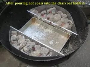 Hot Charcoal Briquette Holders in Kettle Grill with Drip Pan