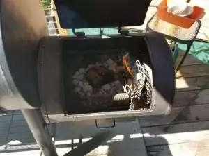 Lit Charcoal with some Apple Wood Chunks